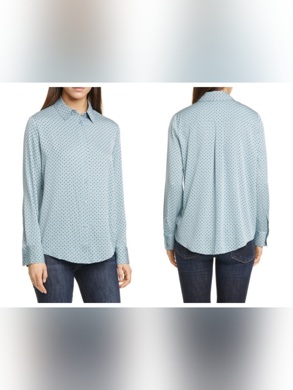 Nordstrom Signature Women Silk Long Sleeve Polka Dot Button Up Size XL